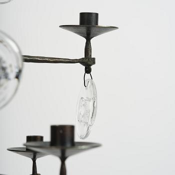 Erik Höglund, a wrought iron and glass chandelier, Boda Smide.