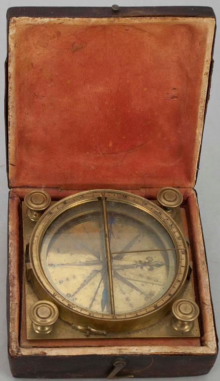 NAVIGATIONSINSTRUMENT, mässing, läderetui, 1800-tal.