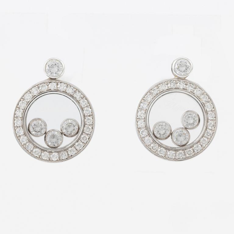 Chopard, earrings, "Happy Diamonds" 18K white gold with brilliant-cut diamonds.