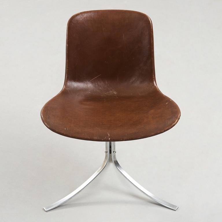 A Poul Kjaerholm steel and brown leather 'PK-9' chair, E Kold Christensen, Denmark 1960's.