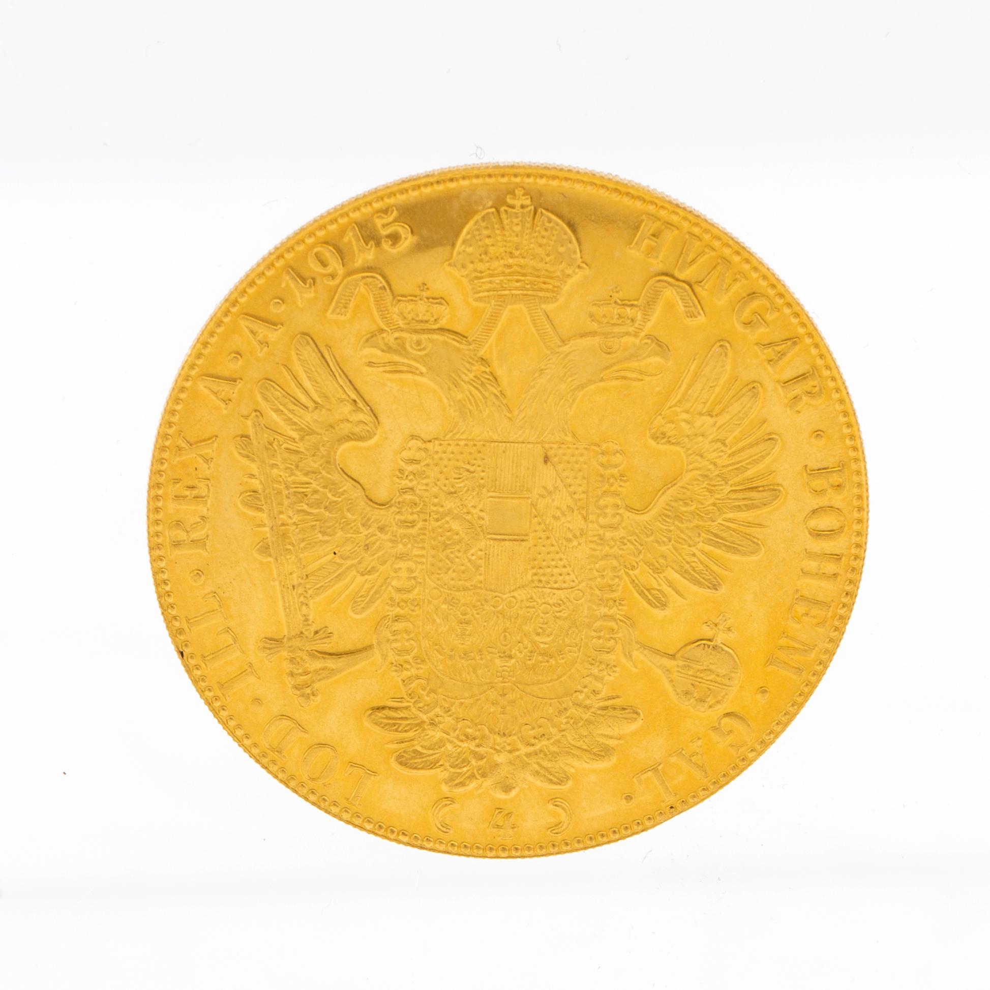 Ett mynt 4 Dukat guld, Österrike-Ungern 1915.