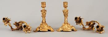 A pair of French Neo Rococo mid 19th century two-light candelabra.