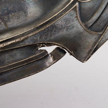 TRAY, pewter, Warszaw, engraved and dated in Russian 1910.