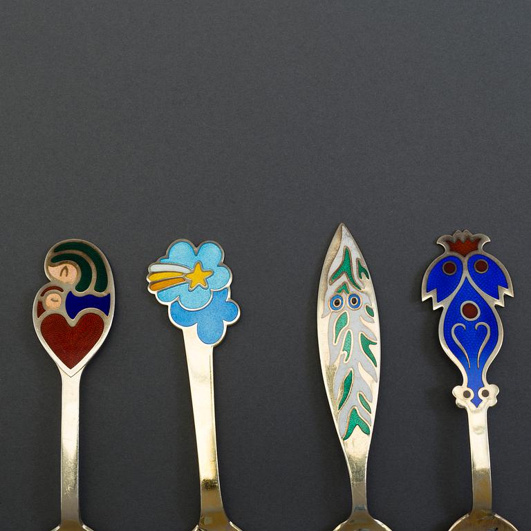 Christmas spoons, seven pieces, gilted silver, Anton Michelsen, Denmark.