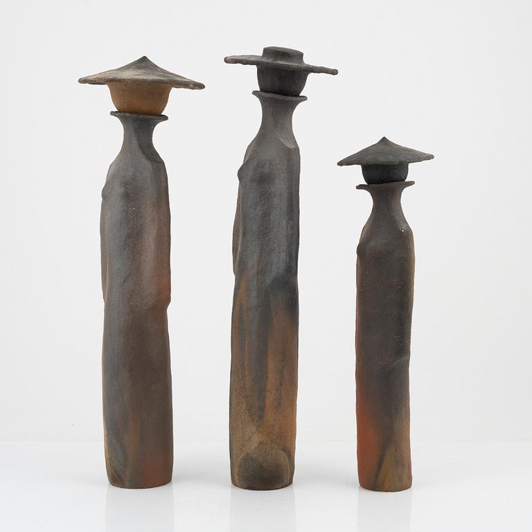 Anders Gottfridsson, three earthenware sculptures/bottles, signed.