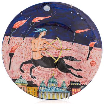 DORRIT VON FIEANDT, a decorative plate, 'Sagittarius', from Horoscope series, signed DF Arabia. 1993-1997.