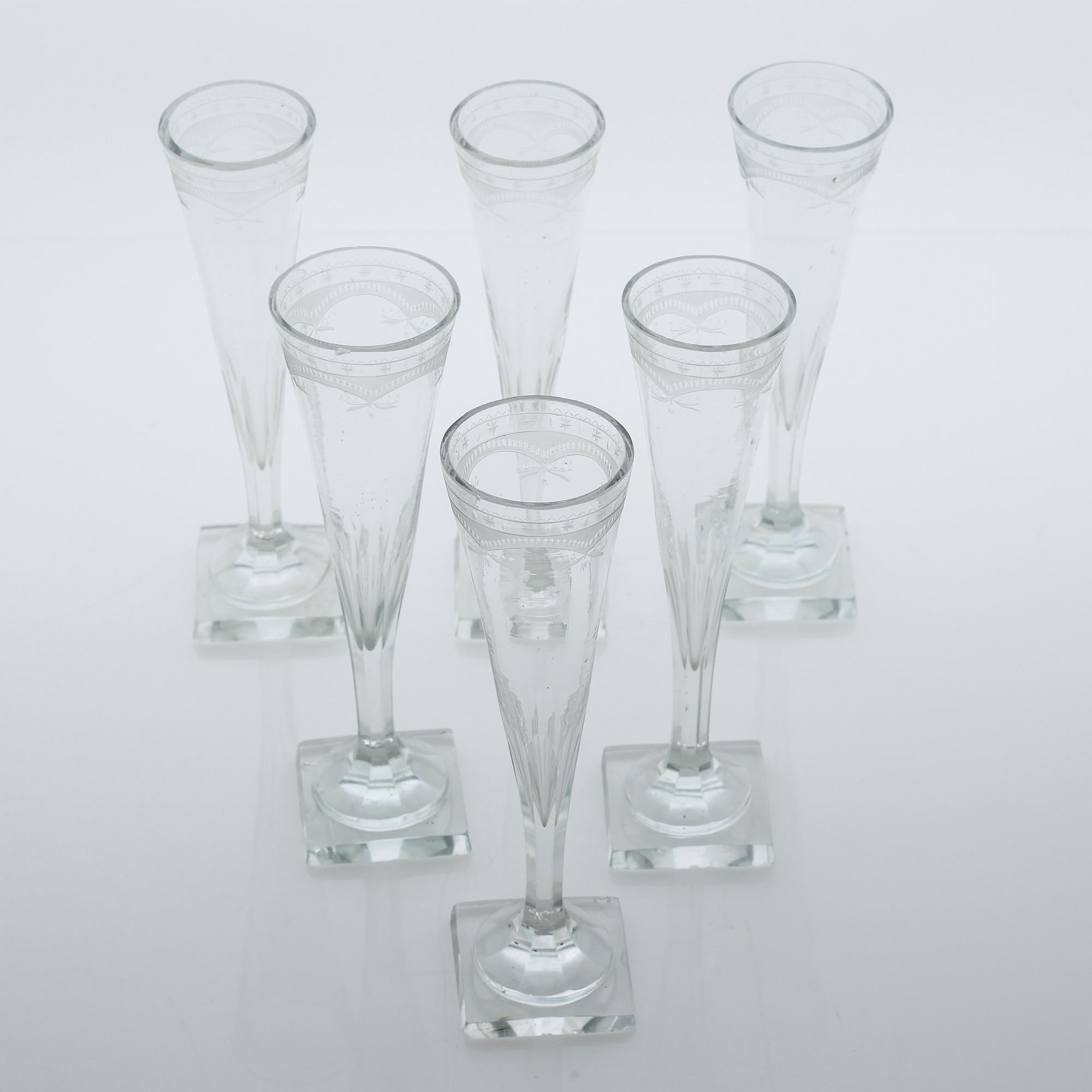 Six gustavian champagne glasses, 18th century/early 19th century.