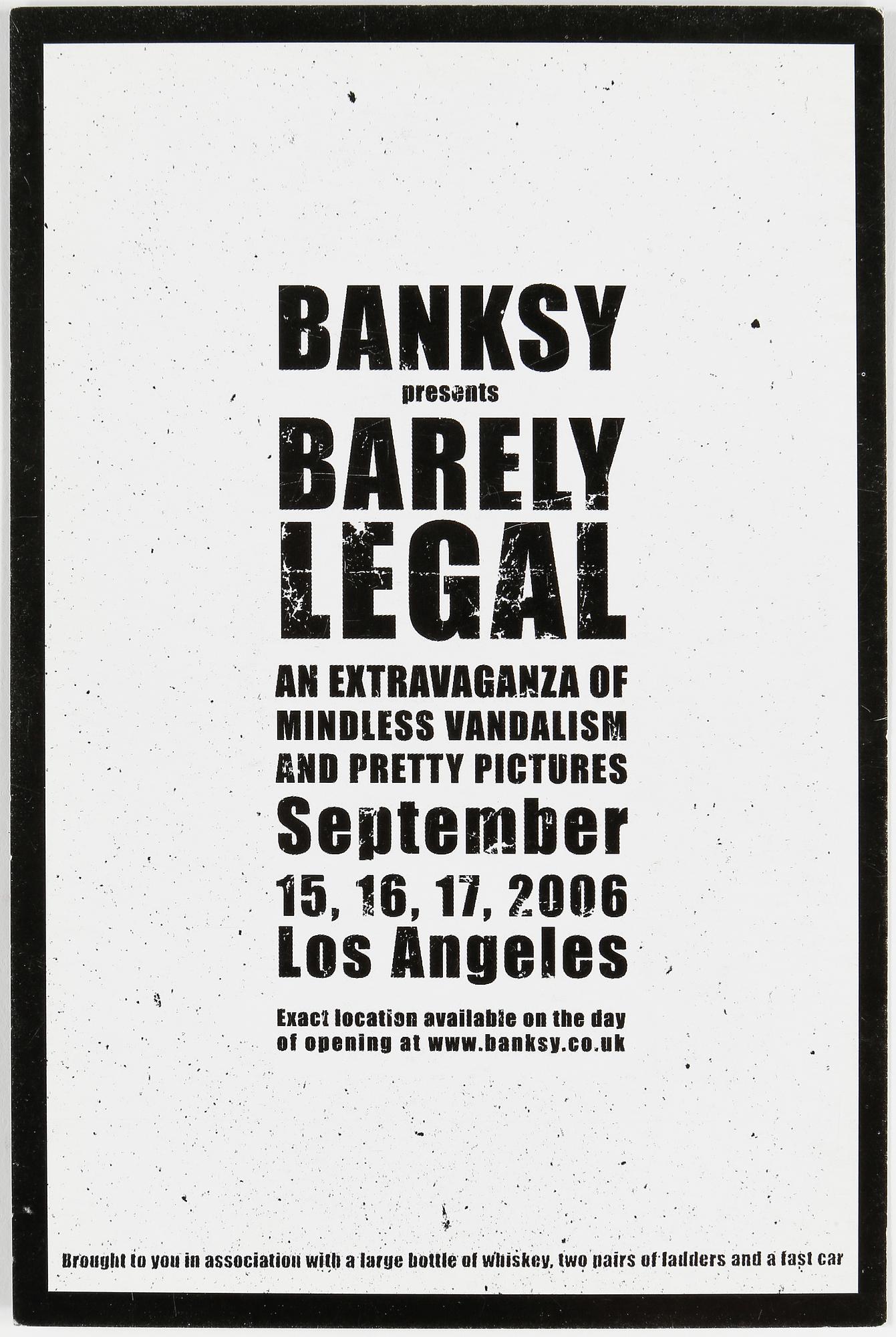 BANKSY, utställningskort samt utställningstryck, från "Barely legal" 15/9 -17/9 2006.