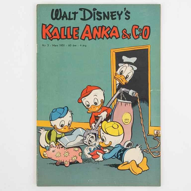 Serietidningar, "Kalle Anka & Co", 12 st, komplett årgång 1951.