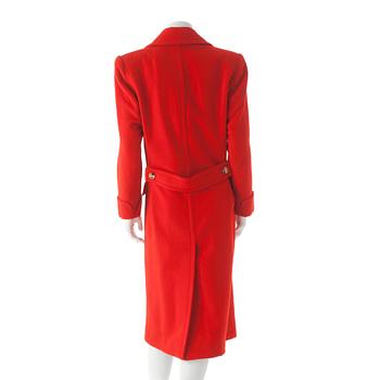 CÉLINE, a red cashmere and wool coat.