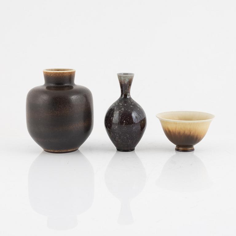 Berndt Friberg, two stoneware vases and a bowl, Gustavsberg Studio, Sweden, 1966, 1977 and 1978.