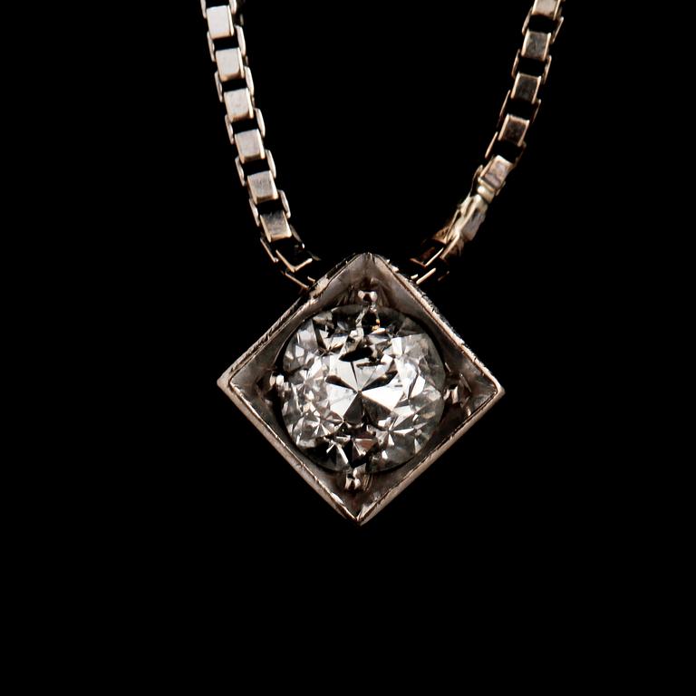 HÄNGE, 18k vitguld med äldre briljantslipad diamant, importstämplat, omkring 1900-talets tredje kvartal. Vikt 3 g.