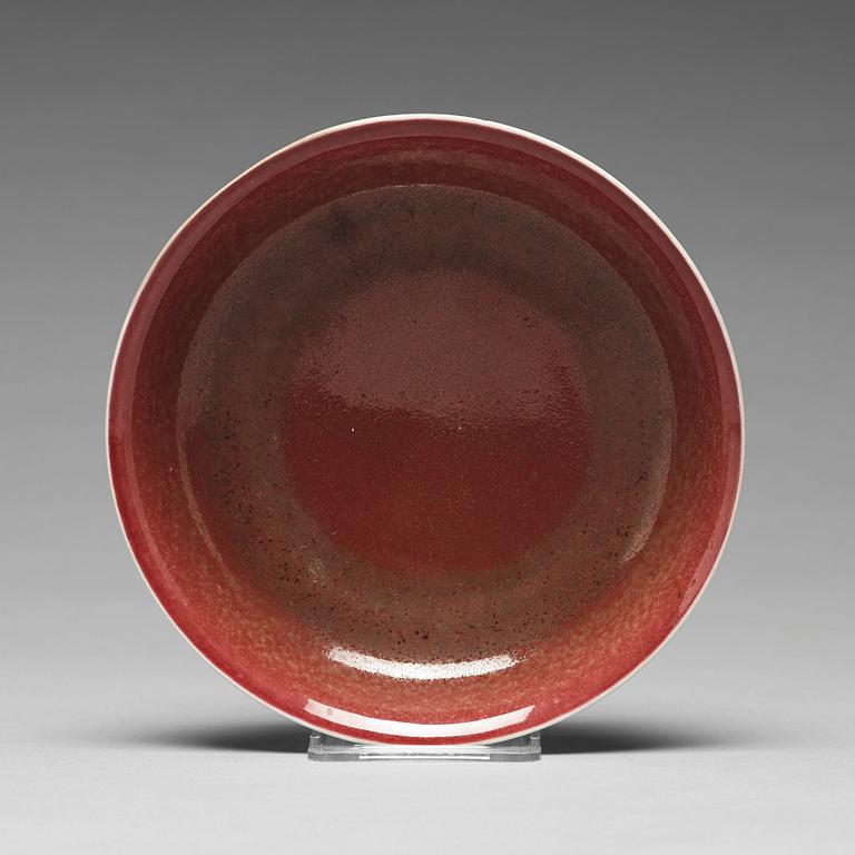 A peachbloom dish, Qing dynasty, 18th Century with Xuande mark.