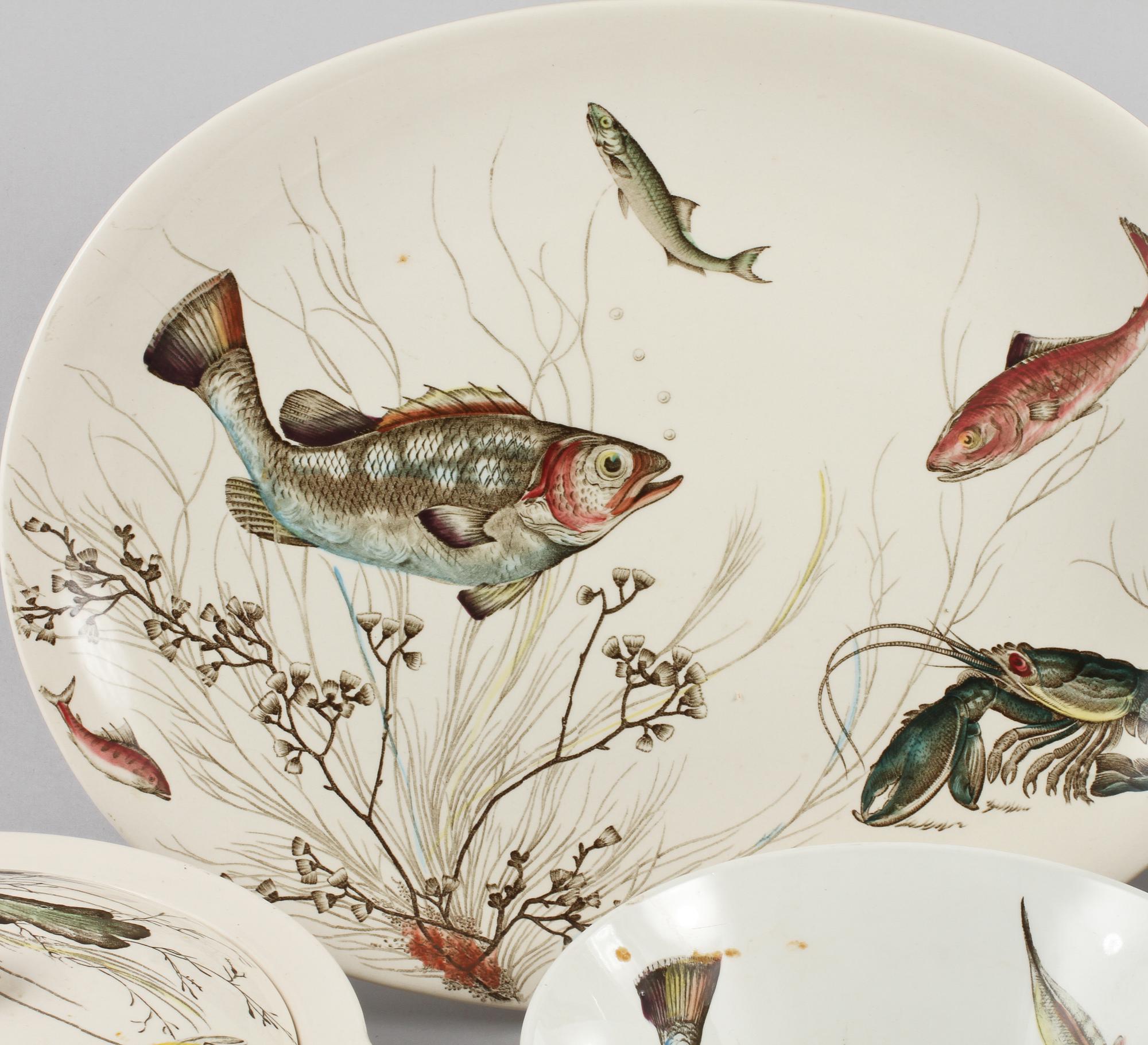 FISKSERVIS, 22 delar, flintgods, Johnson Bros, England, 1900-talets andra hälft.