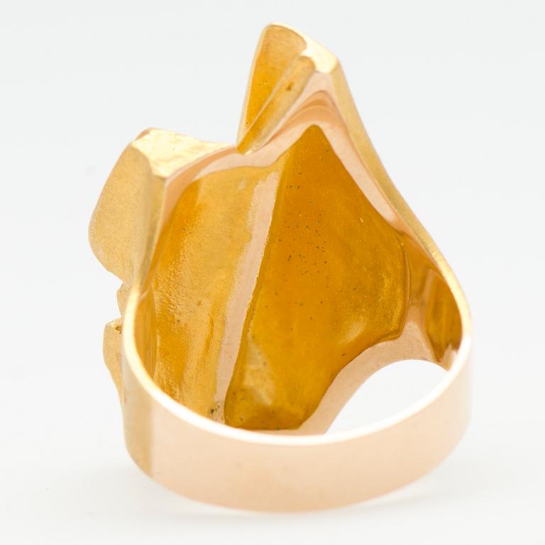 BJÖRN WECKSTRÖM, RING, "Tourmaline river", 14K guld, turmalinkristall. Lapponia 1978.