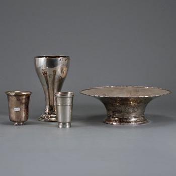 PARTI SILVER, 4 delar, Sverige och Frankrike, 1800- och 1900-tal, vikt 887 g.