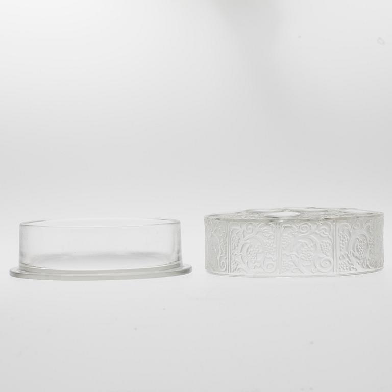 ASK MED LOCK, glas, "Faisans et cabochons" signerad Lalique, Frankrike.