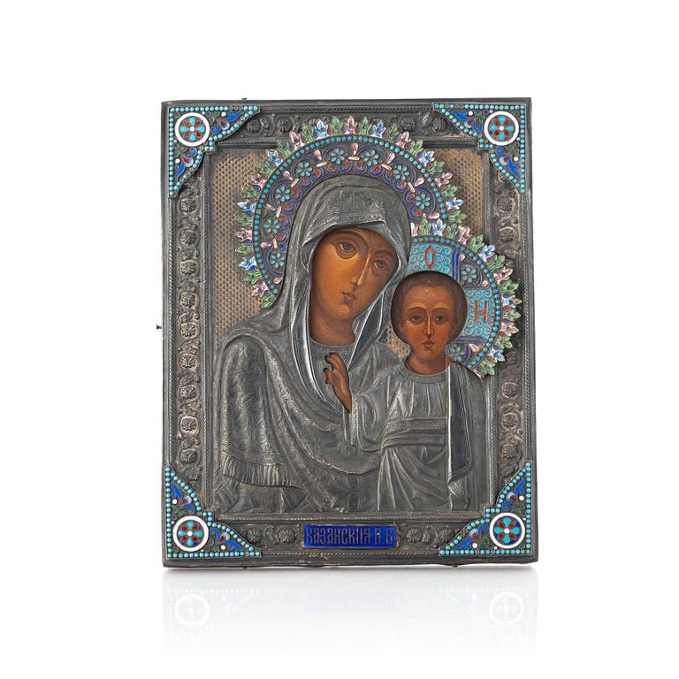 A Russian mid 20th Century silver-gilt and enameled icon, unknown master S.G, 1852.