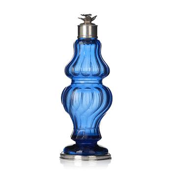 221. A Swedish Rococo blue glass and silver bottle, marked Lorenz Vick (Ulricehamn 1766-1808).