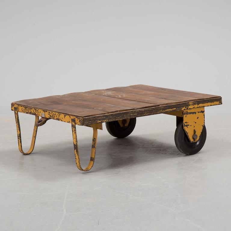 A coffee table converted from a trolley.