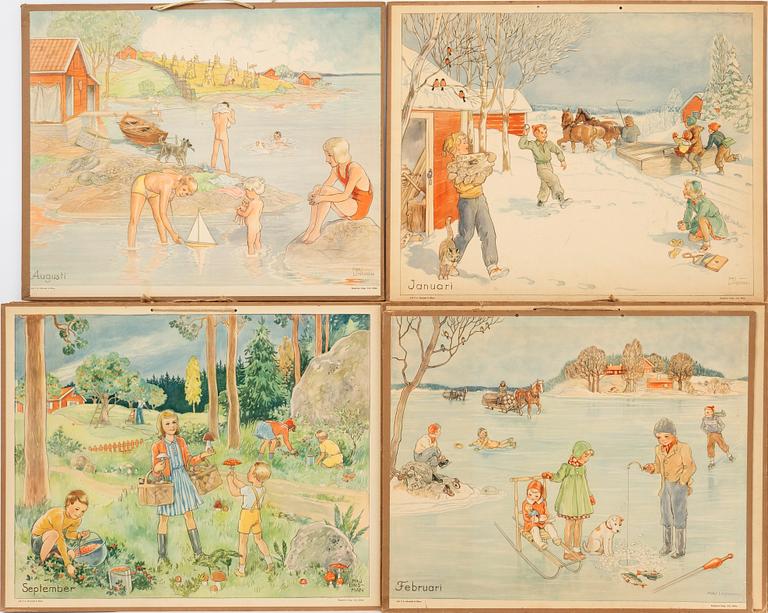 Maj Lindman, school charts, 12 pcs. P.A Norstedt & Söner, Stockholm.