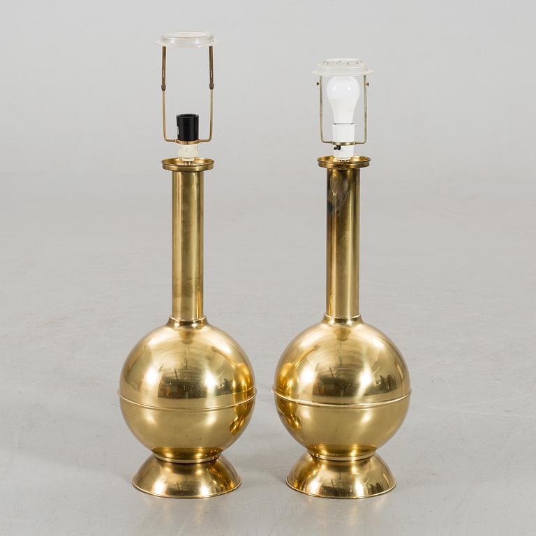 A pair of Danish brass table lamps, later part of the 20th century.