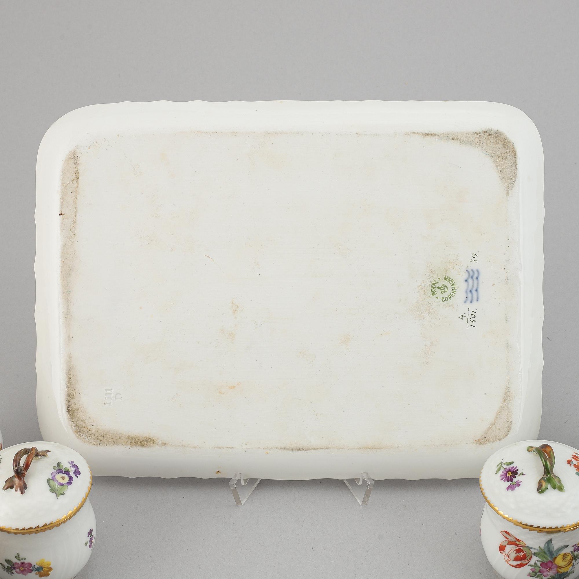 Twelve cream cups with tray, 'Saxon flowers' from Royal Copenhagen.