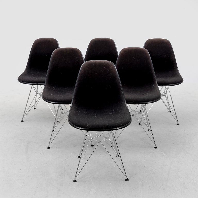 A set fo six Charles and Ray Eames "Plastic chair DSR" from Vitra 2001.