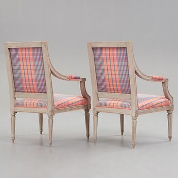 A pair of Gustavian armchairs, by Jakob Malmsten (master in Stockholm 1780-88).