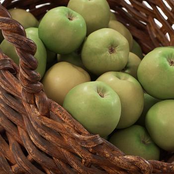 Ingrid Herrlin, a stoneware basket with 30 apples and a wheelbarrow, Sweden ca 1988.