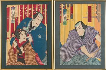 Woodblock prints, two diptychs, Japan.