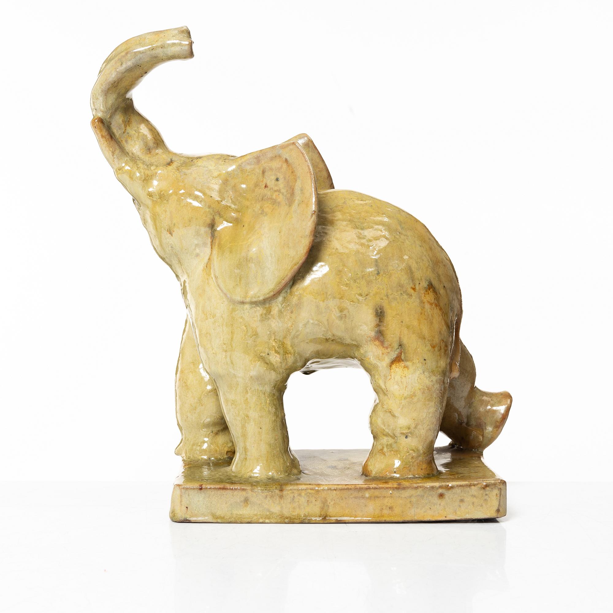 Allan Ebeling, a glazed ceramic sculpture of an elephant, Torshälla 1933.