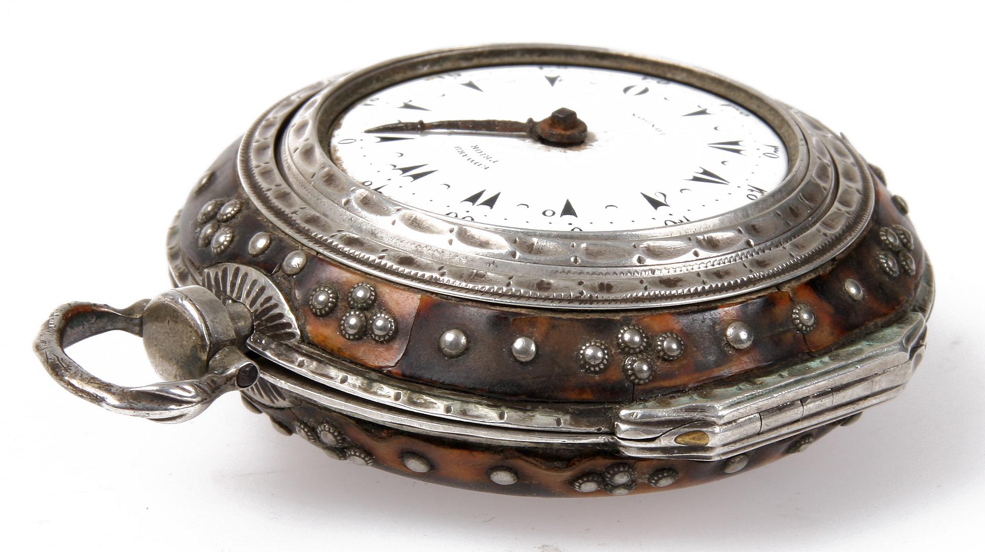 FICKUR, i fodral, silver, 1700/1800-tal.