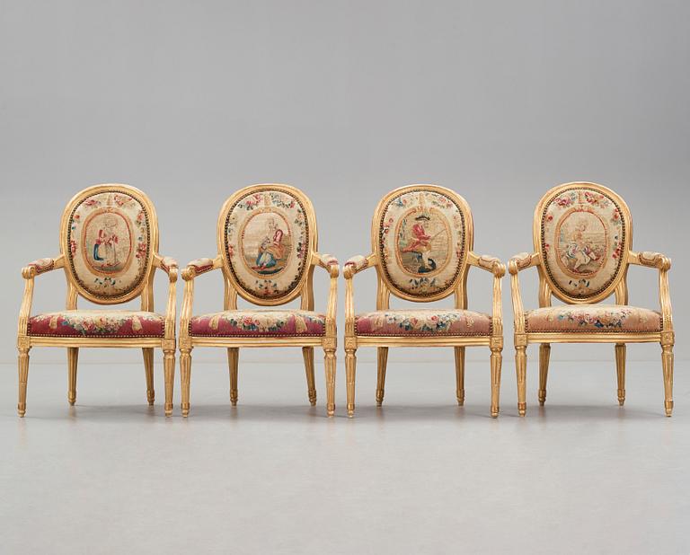 Karmstolar, fyra stycken, Louis XVI.