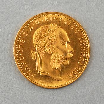 GULDMYNT, 23 karat guld, Österrike-Ungern, 1915. Vikt 3,5 gram.