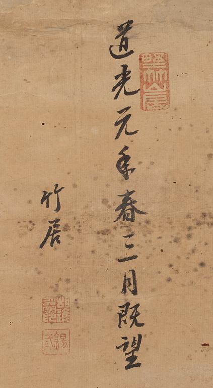 RULLMÅLNINGAR, tre stycken, tusch och färg på papper. Qingdynastin, 1800-tal.