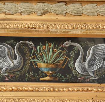 A late Gustavian giltwood and gouache-inset mirror attributed to Hedberg & Lindblad, (Stockholm 1802-05).