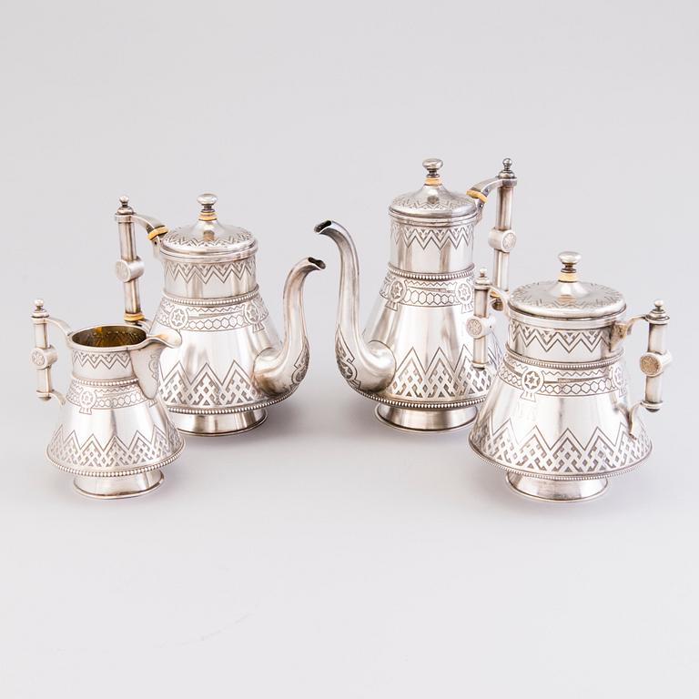 A KAFFE- OCH TESERVIS, silver, S:t Petersburg,  1885, Gratchev, Johan Olsonius, sockerskålen 1881, Karl Albrecht.