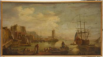 Claude Joseph Vernet, hans efterföljd, Hamnscen med båtar och figurer.
