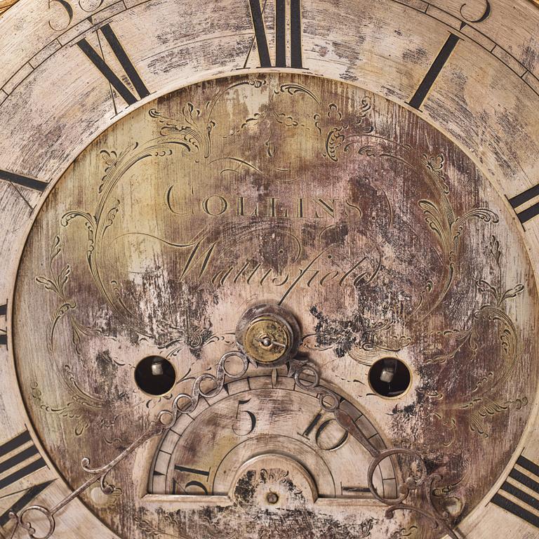 An English 18th century eight-bells longcase clock, dial face marked Collins Wattisfield.