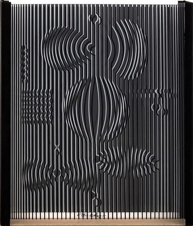 VICTOR VASARELY, "JALONS" SIX SERIGRAPH AND A PLEXIGLASS 'Optometri', NUMBERED EA 4/30 AND SIGNED.