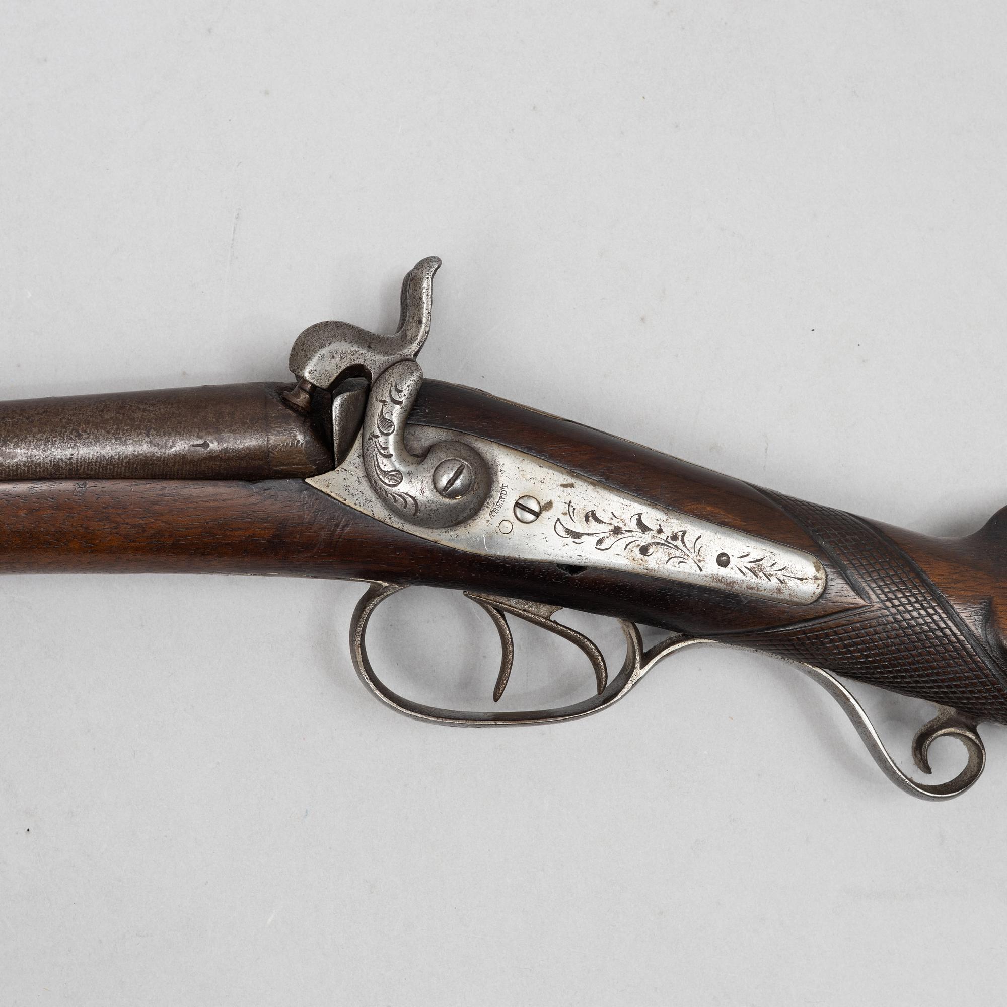 Percussion gun, double-barrelled, signed Arendt a Liège, second half of the 19th century.