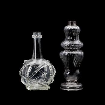 KARAFFIN samt FLASKA, glas, 1700-1800-tal.