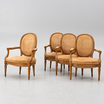 Four Louis XVI armchairs, 18th century.