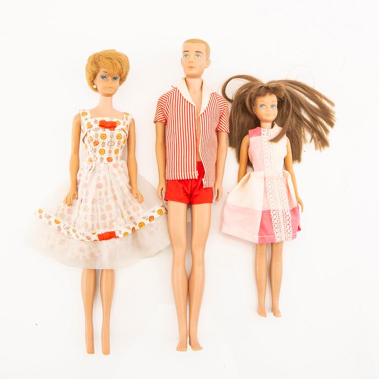 Dolls, 3 pieces and accessories Mattel Japan 1960s.
