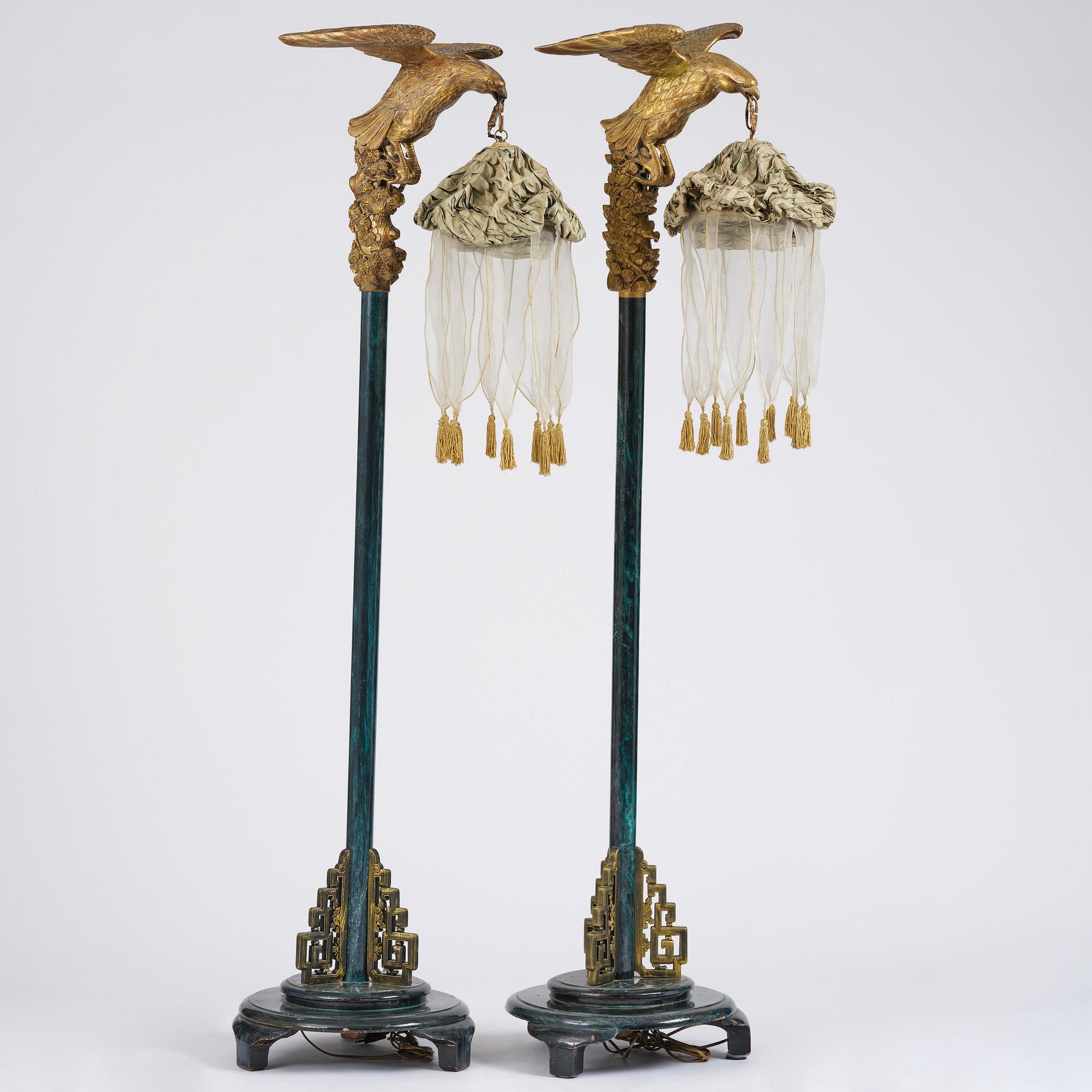 A pair of Art Deco chinoiserie floor lamps, 1920's.