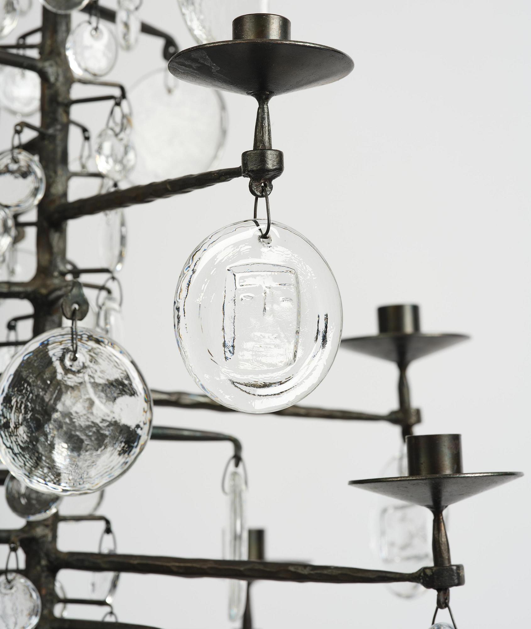 Erik Höglund, a wrought iron and glass chandelier, Boda Smide.