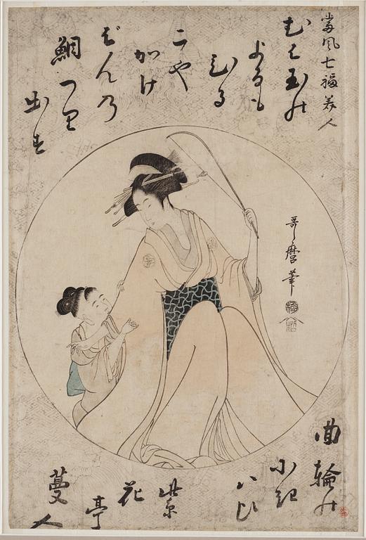 UTAMARO KITAGAWA (c.1753-1806), efter, färgträsnitt. Japan, 'Ebisu', 1800-tal.