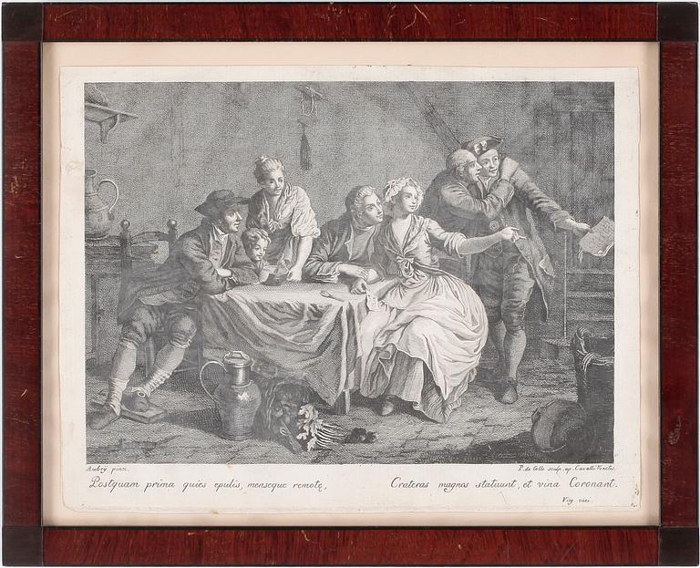 GRAVYRER, ett par, sannolikt efter Étienne Aubry, 1700-tal.