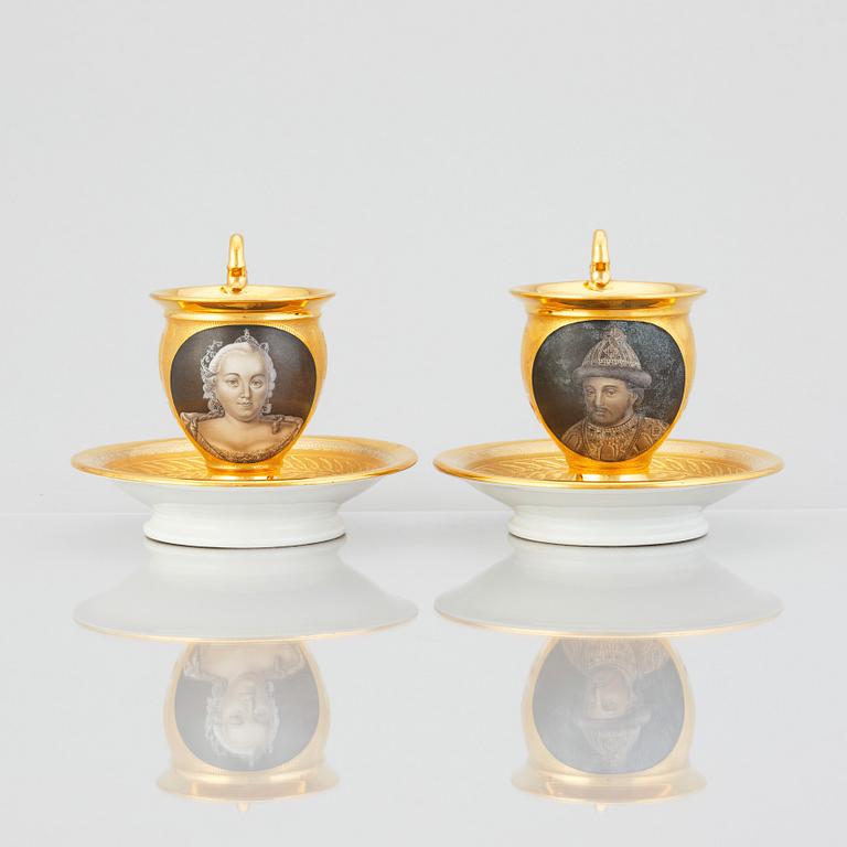 A Russian Empire coffee service, presumably by the Yusupov porcelain manufactory.